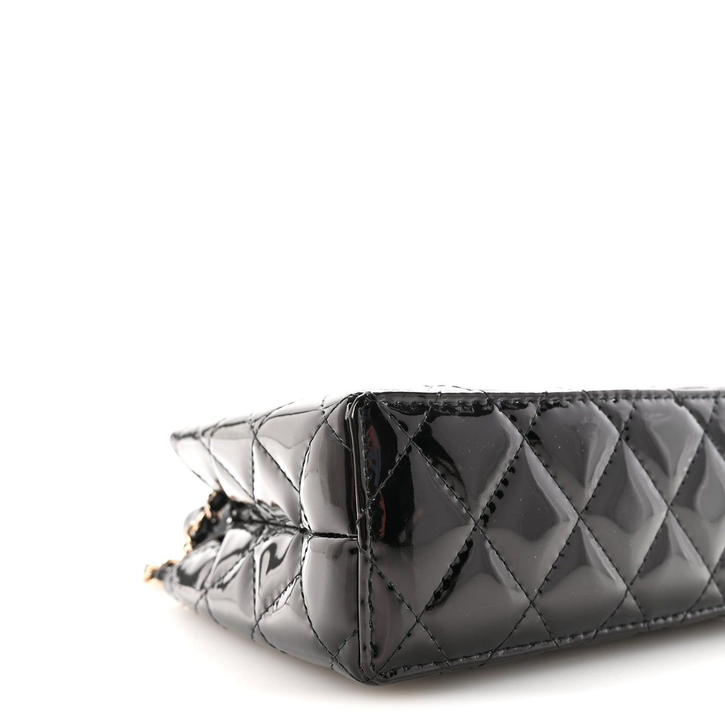 Patent Calfskin Quilted Nano Kelly Shopper Black