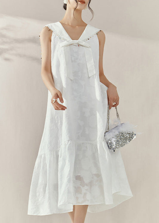 Cute White Sailor Collar Patchwork Party Long Dress Sleeveless