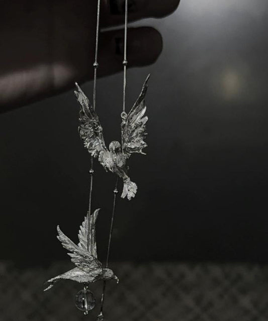 Fine Silk Sterling Silver Little Bird Tassel Drop Earrings