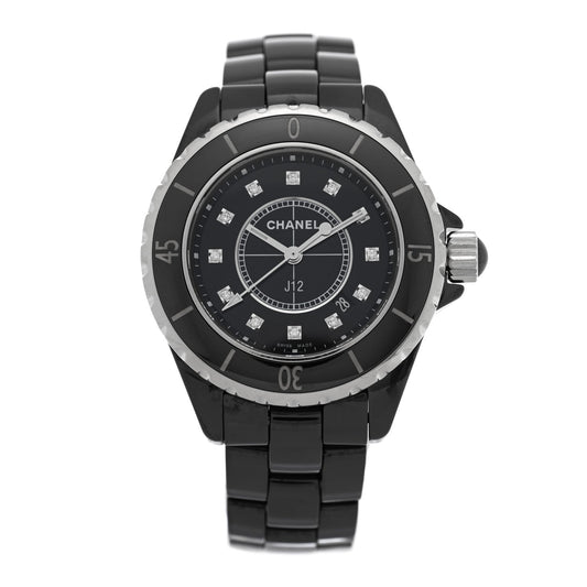 Stainless Steel Ceramic Diamond 33mm J12 Quartz Watch Black
