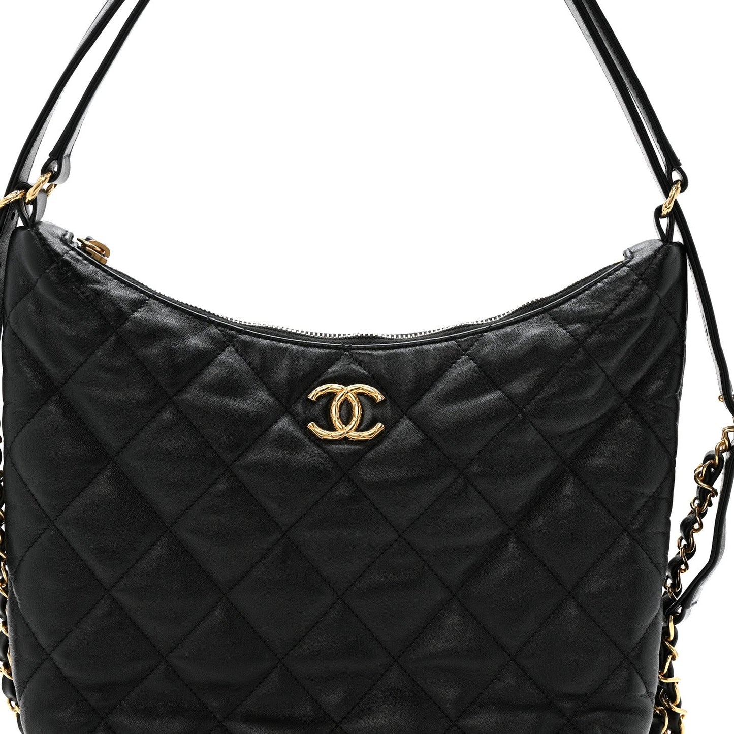 Lambskin Quilted Maxi Hobo Black