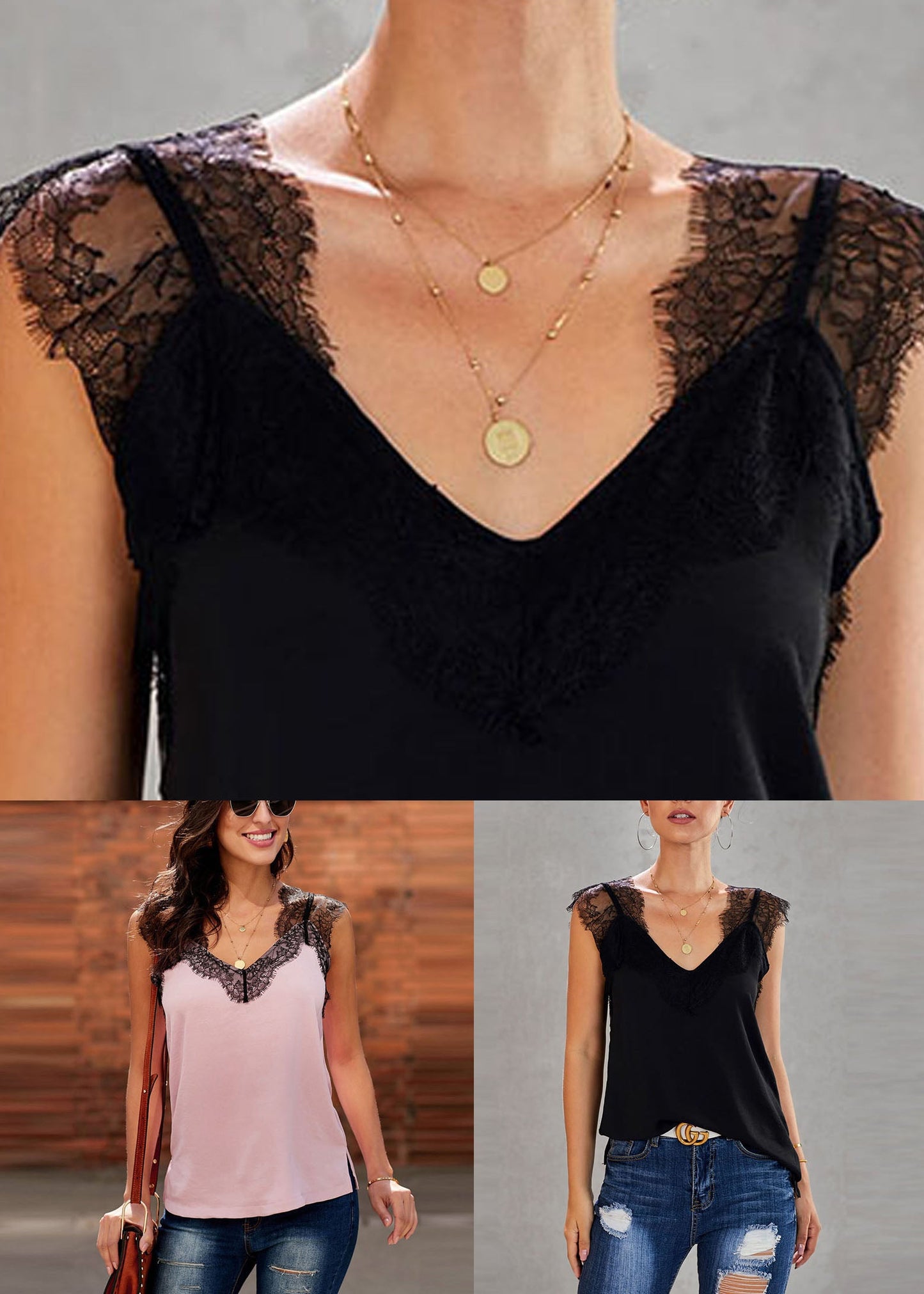 Chic Black Lace Patchwork Vests Summer