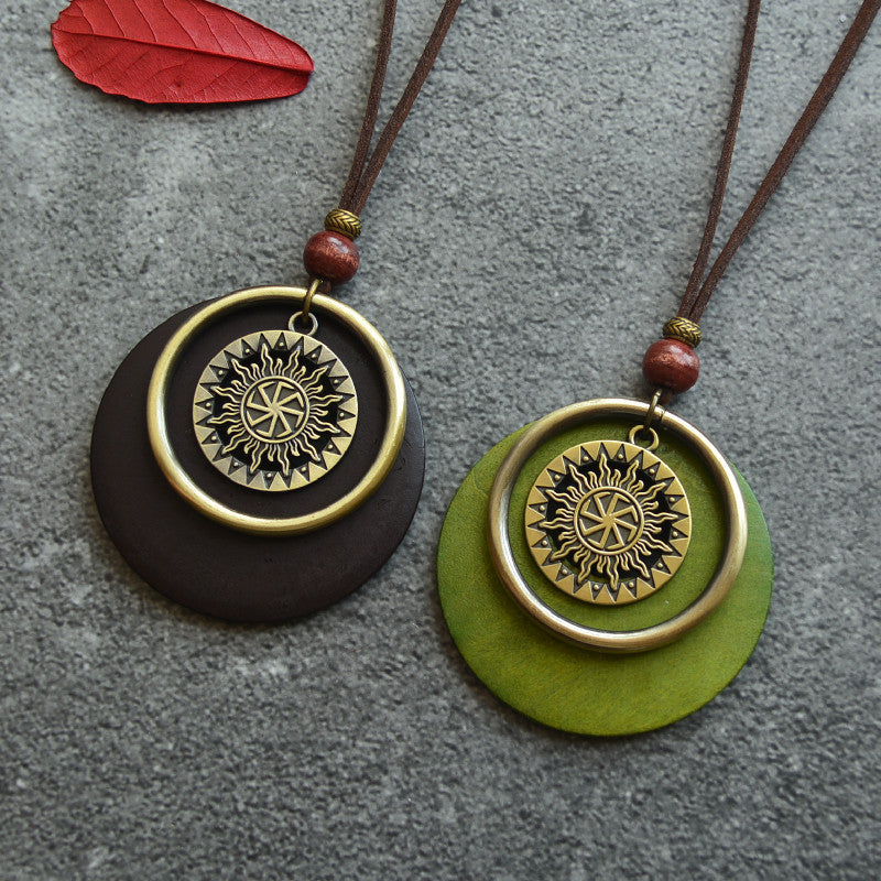 Retro Circle Totem Simple Pendant Long Necklace
