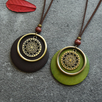 Retro Circle Totem Simple Pendant Long Necklace