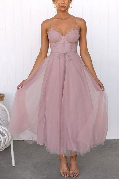 Pink Modern-day Princess Chiffon Suspenders Party Maxi Dress