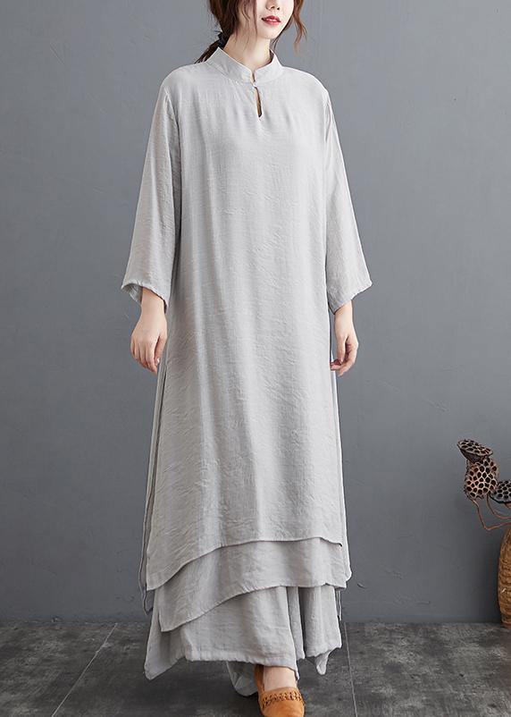 Gray Medium Length Dress Casual Wide Leg Pants Two Piece Set