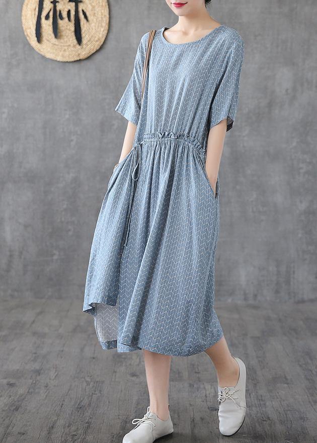 Elegant o neck asymmetric cotton linen dresses Catwalk khaki print Dresses summer