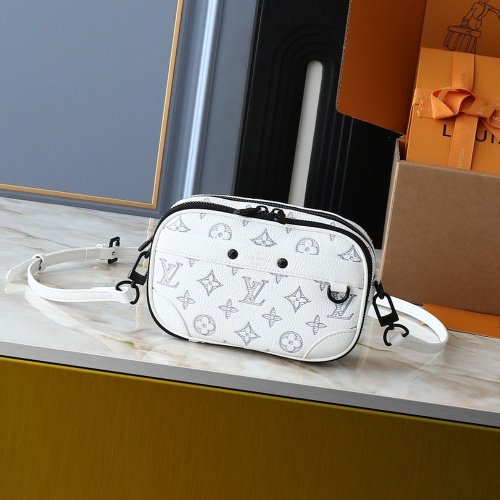 LOUIS VUITTON ALPHA WEARABLE WALLET MONOGRAM SHADOW WHITE AND NAVY 18CM M83383