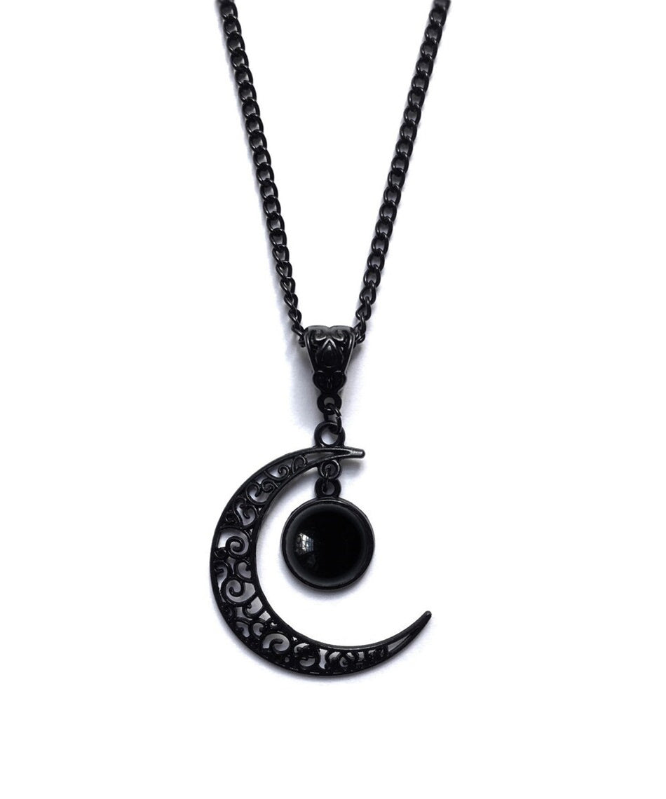 Original Purple Alloy Crystal Moon Hollow Out Pendant Necklace