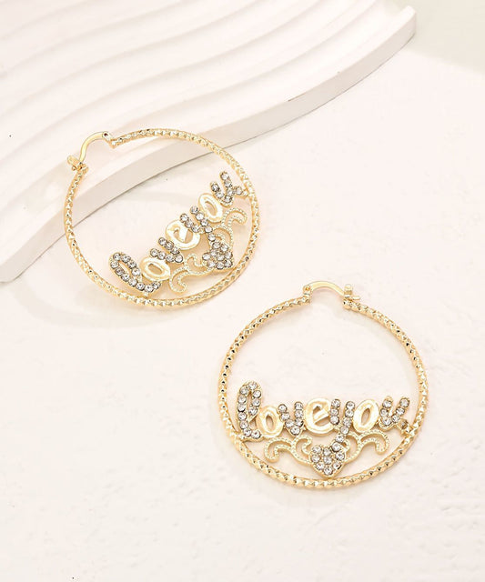 Casual Gold Ally Zircon Graphic Hoop Earrings
