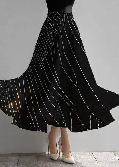 Bohemian Black Print Exra Large Hem Chiffon Skirts Summer