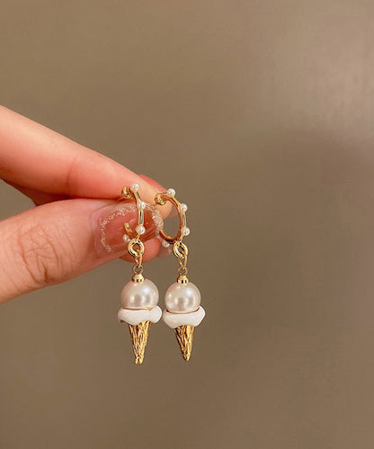 Stylish Gold Stergild Silver Alloy Pearl Crispy Ice Cream Drop Earrings