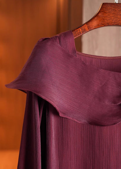 Italian Wine Red Square Collar Floral Chiffon Shirts Fall