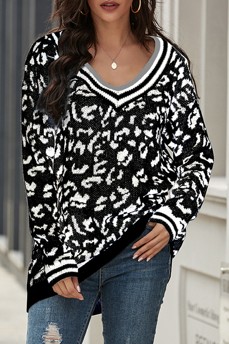 Leopard Print V-Neck Casual Sweater