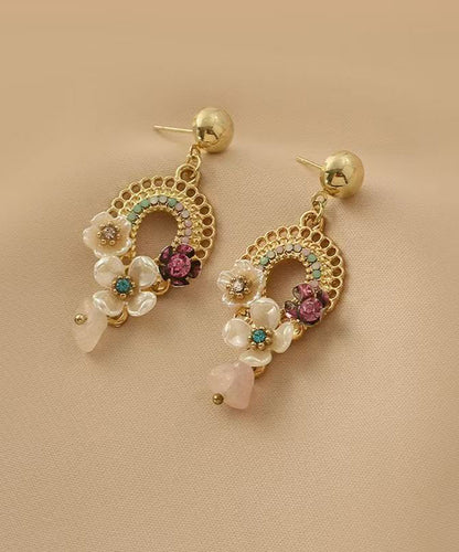 Vogue Gold Alloy Acrylic Floral Hollow Out Tassel Drop Earrings