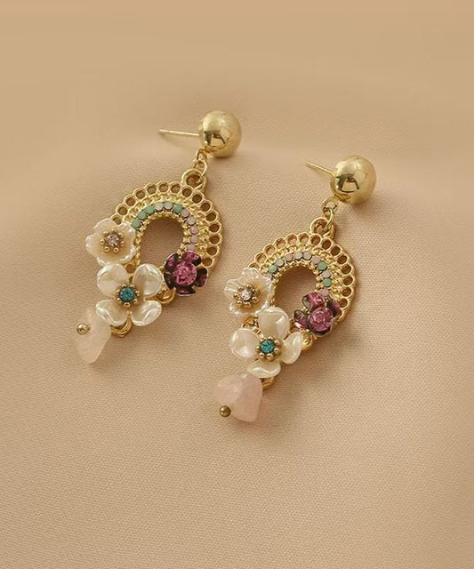 Vogue Gold Alloy Acrylic Floral Hollow Out Tassel Drop Earrings