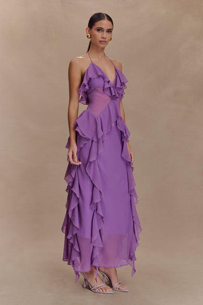 Sexy Sleeveless Halter Wooden Ear Chiffon Dress