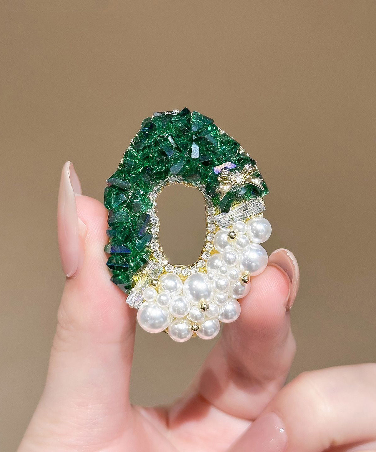 Beautiful Green Copper Zircon Crystal Pearl Brooches
