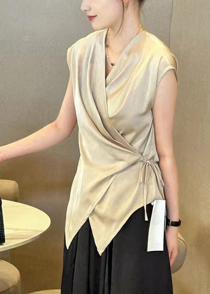 Chic Black V Neck Tie Waist Top Summer