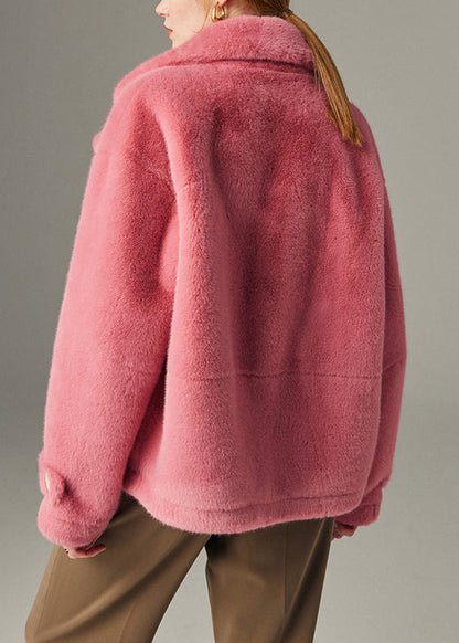 Original Design Rose Button Pockets Solid Mink Hair Coats