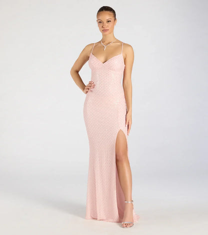 Valeria Cutout Lace-Up Sequin Beaded Formal Dress