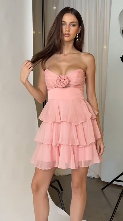 Sexy Tube Top Flower Cake Mini Skirt