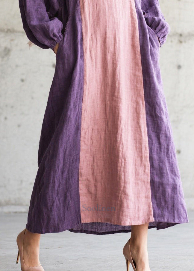 Women Colorblock Oversized Patchwork Cotton Vacation Dresses Fall
