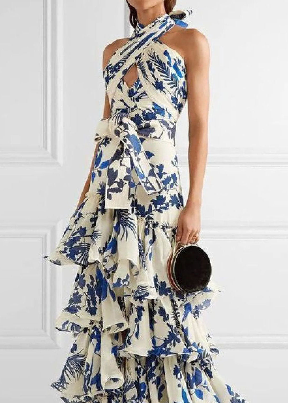Formal Vacation Wedding Style Ruffled Print Dress Sleeveless
