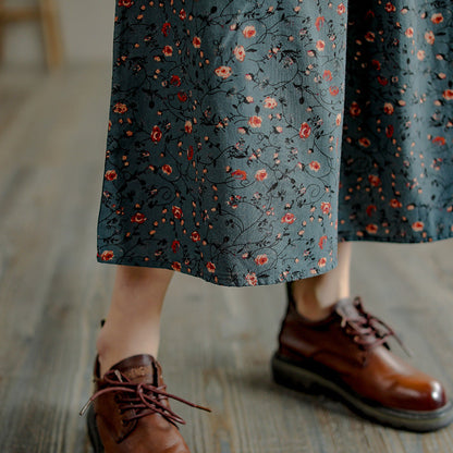Retro Literary Floral Mid-Length Skirt
