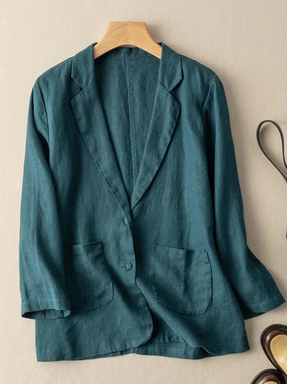 Casual Linen Long Sleeve Cropped Blazer