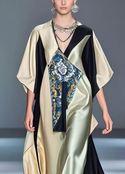 Beautiful Colorblock Asymmetrical Design Oversized Silk Robe Dresses Summer