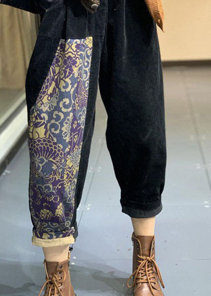 Italian Black Patchwork Corduroy Pants