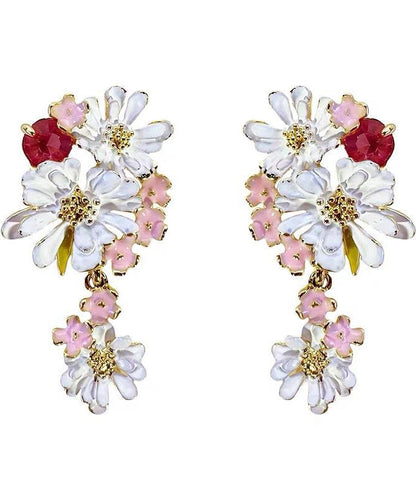 Cute Rainbow Copper Drip Glaze Floral Drop Earrings