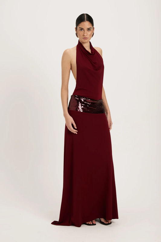 Sleeveless Halter Solid Color Stitching Sequined Denim Dress