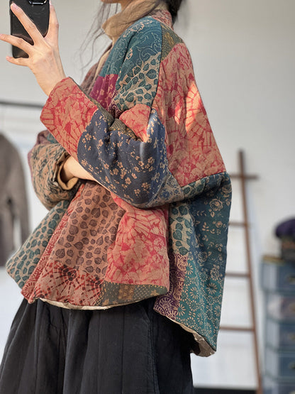 Literary Print Lace-Up Padded Jacket