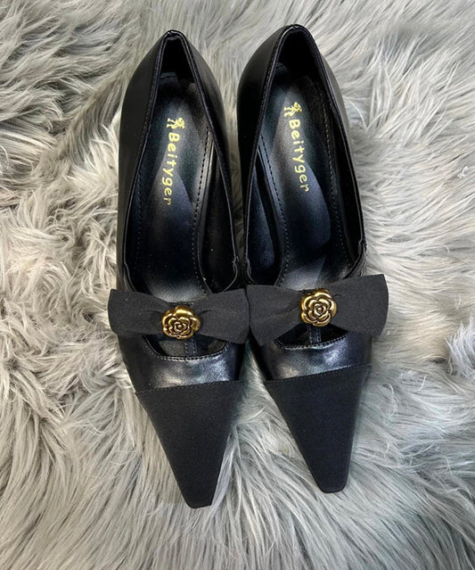 Stylish Black Bow Splicing Stiletto High Heels