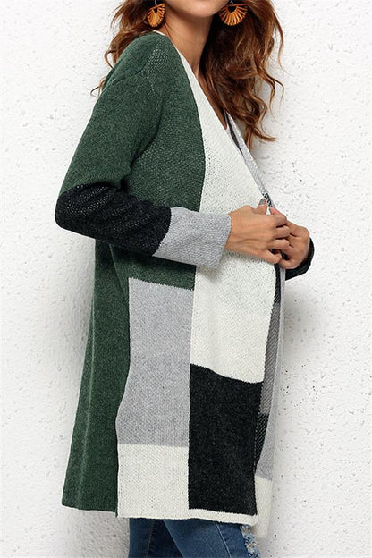 Knit Multi color Long Sleeve Cardigan - Green