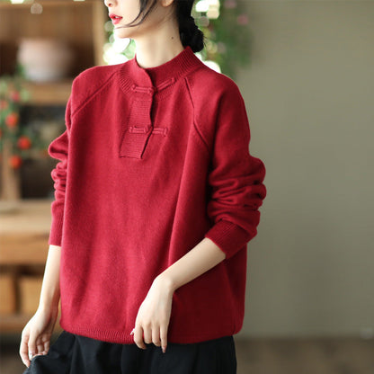 Retro Buckle Knit Loose Sweater