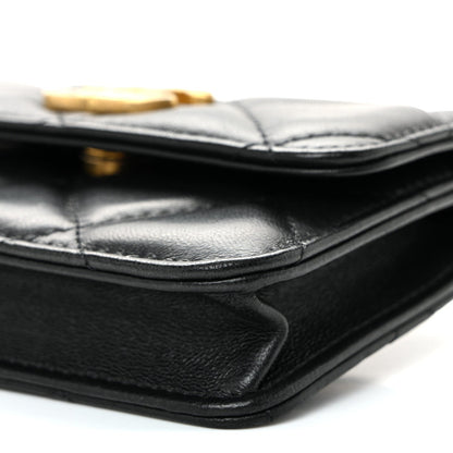 Lambskin Enamel Quilted Pending CC Flap Belt Bag Black