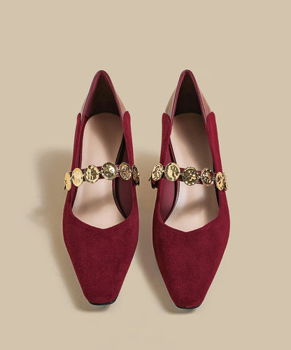 Classy Mulberry Chunky Suede Comfortable Splicing Square Toe