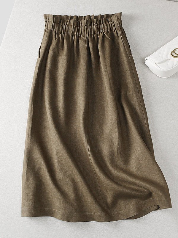 Solid Color Elastic Waist A-Line Casual Linen Skirt