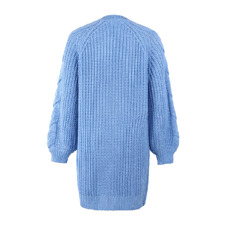 Lantern Sleeve Twist Cable Sweater Cardigan