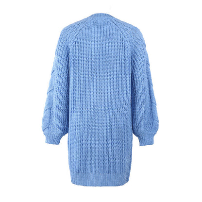 Lantern Sleeve Twist Cable Sweater Cardigan