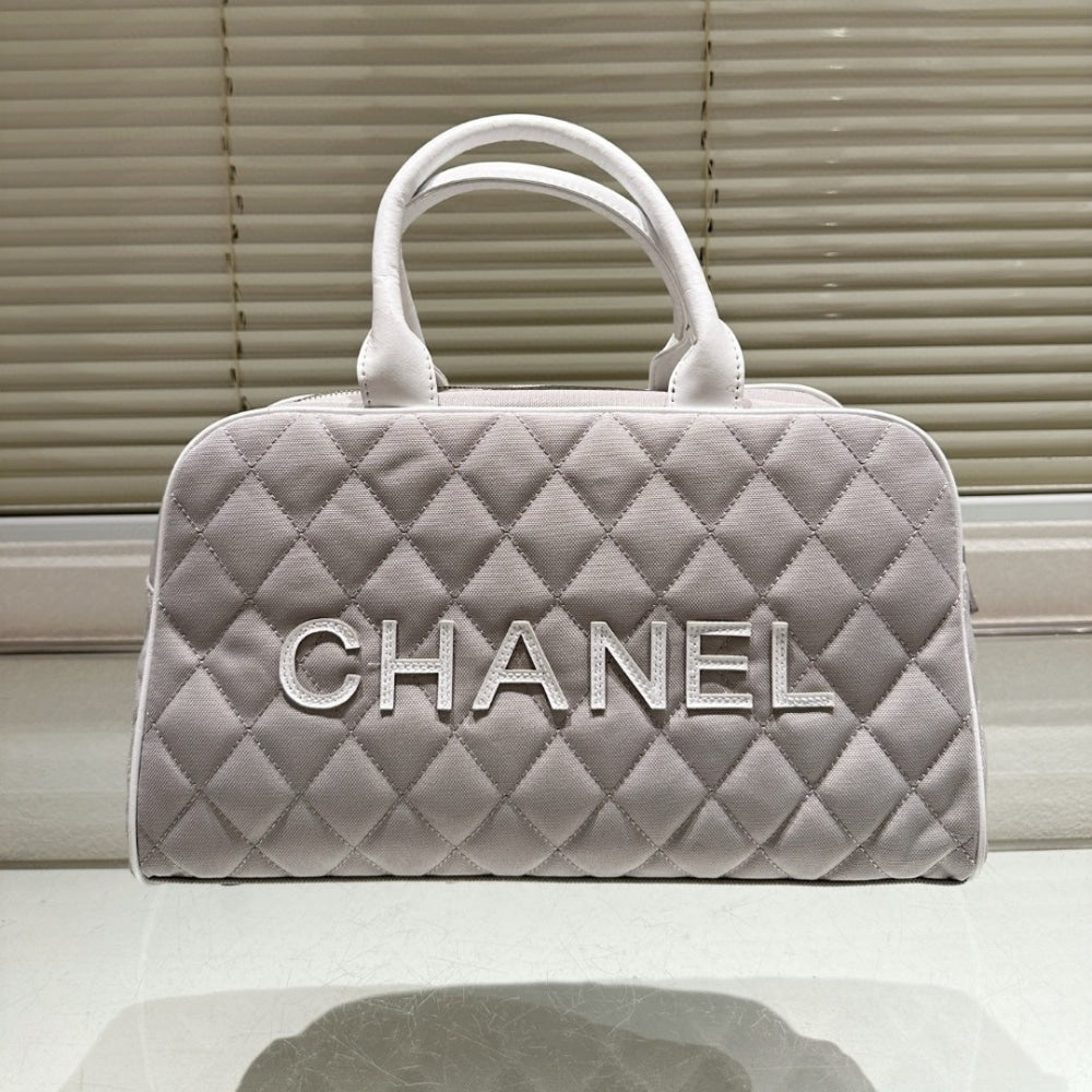 CHANEL BOWLING BAG QUILTED CANVAS  BLACK 35CM