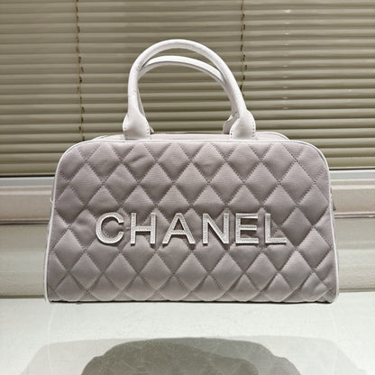 CHANEL BOWLING BAG QUILTED CANVAS  BLACK 35CM
