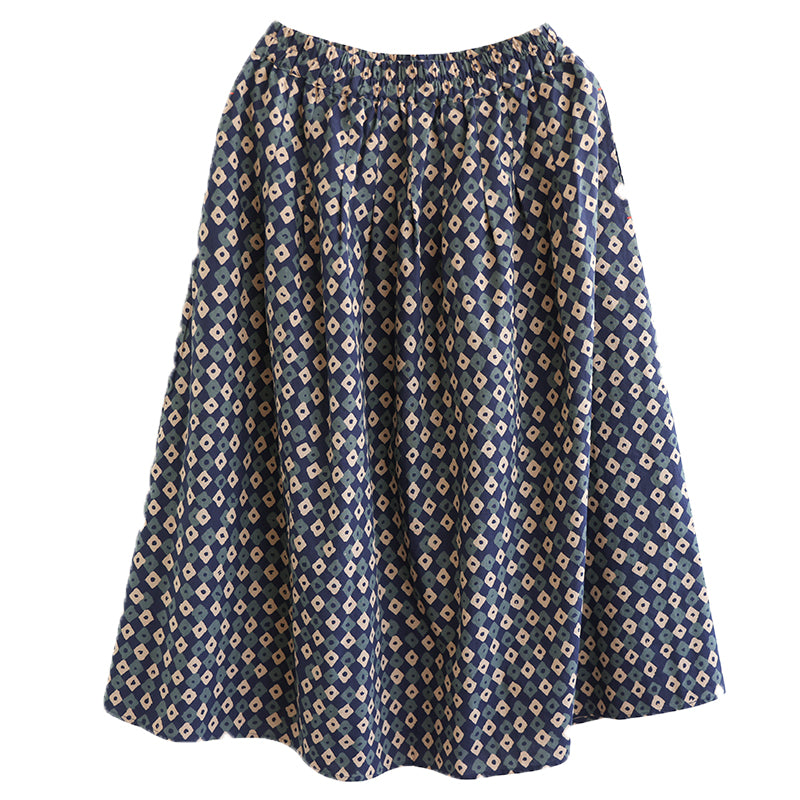 Cozy Loose Retro Print Cotton Linen A-Line Skirt