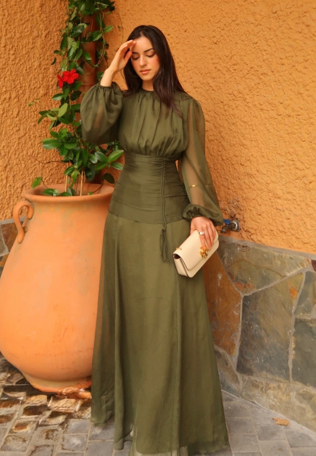 Sexy round Neck Loose Solid Color Waist Tight Dress