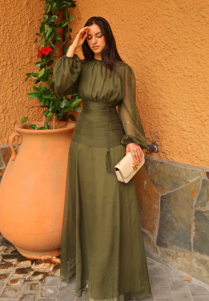 Sexy round Neck Loose Solid Color Waist Tight Dress