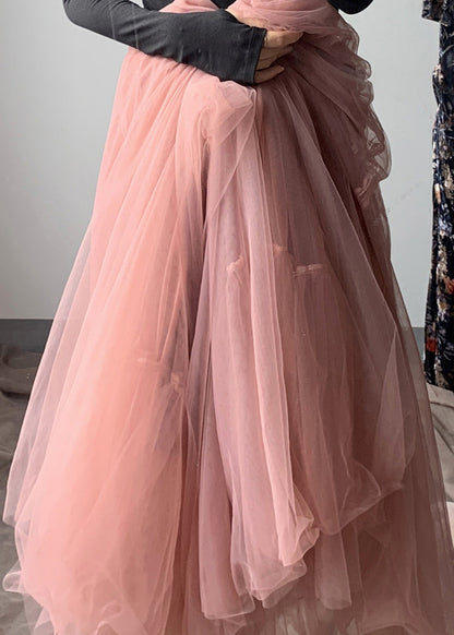 French Grey Asymmetrical wrinkled tulle Skirt Winter