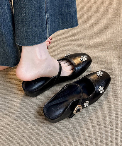 Boutique Splicing Wedge Black Faux Leather Slide Sandals Zircon